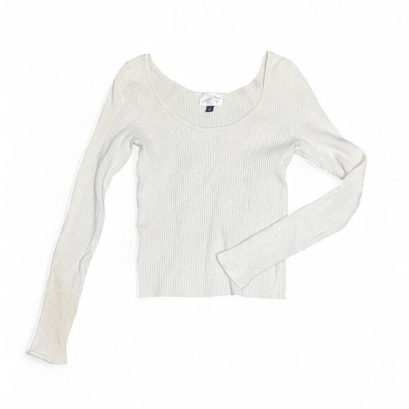 Beige Scoop Minimalist Neutral Knit Neck Sweater - Picture 2 of 3